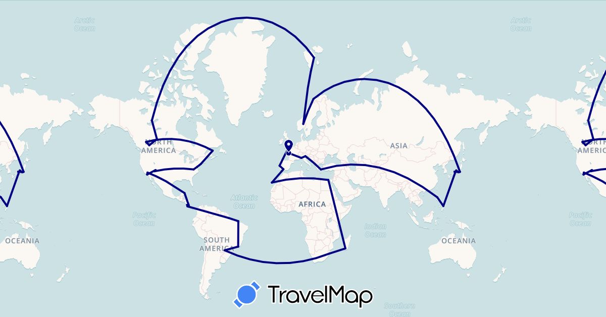 TravelMap itinerary: driving in Argentina, Brazil, Canada, Costa Rica, Egypt, Spain, France, United Kingdom, Greece, Italy, Japan, Madagascar, Mexico, Norway, Philippines, Portugal, United States, South Africa (Africa, Asia, Europe, North America, South America)
